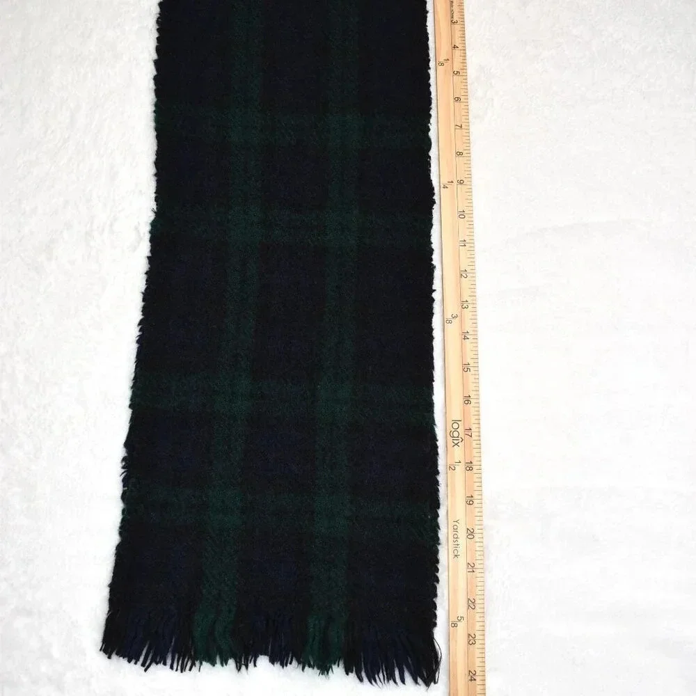 Eddie Bauer Mens Plaid Short Scarf Fringed 100% Wool 48X9 Academia Preppy Vtg